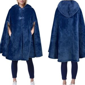 Navy Hooded Cloak Poncho Coat